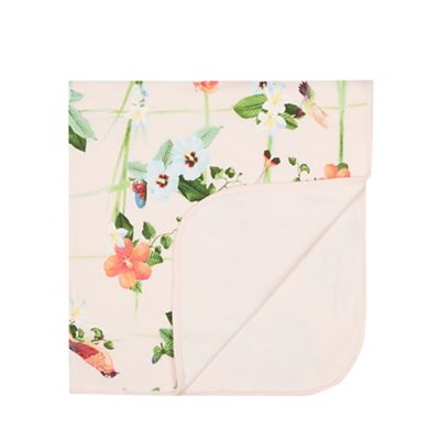 Baby girls' light pink bird and floral print blanket